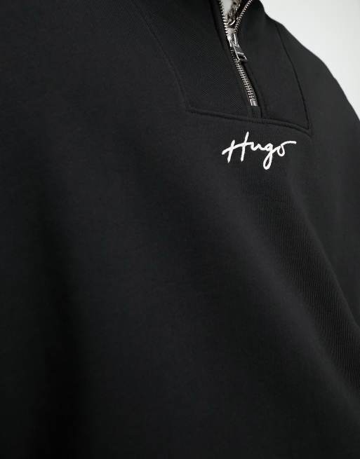 Sudadera negra holgada con cremallera corta y logo de texto Dogota de HUGO, 2 de 4