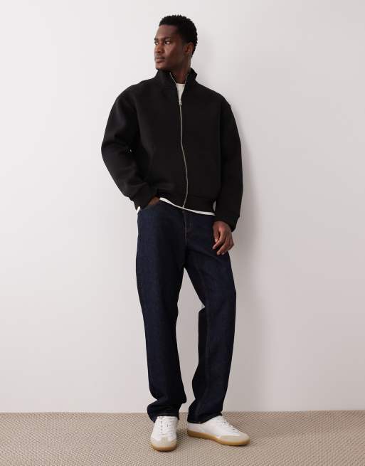  Sudadera negra holgada con cremallera de tejido grueso efecto neopreno de ASOS DESIGN, 2 de 5