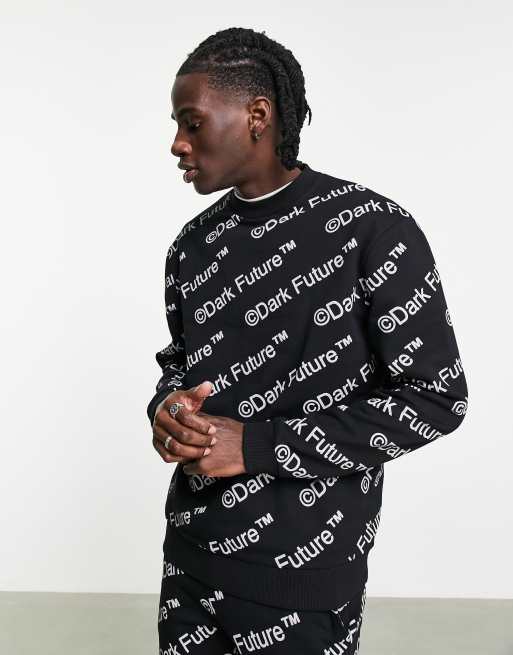 Sudadera negra holgada con estampado integral del logo de ASOS Dark Future (parte de un conjunto)