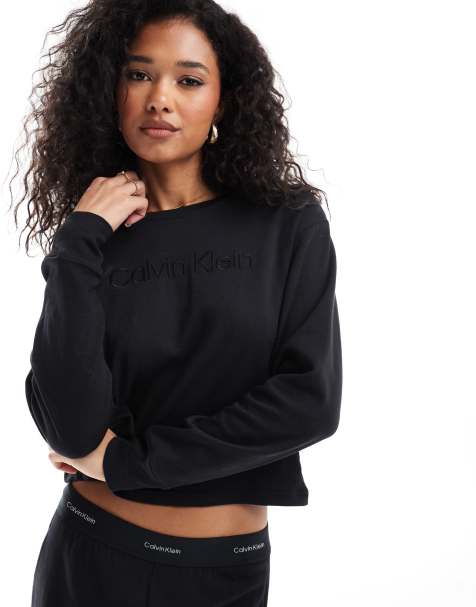 Sudadera negra holgada con logo y cuello redondo Modern Terry de Calvin Klein - view 1