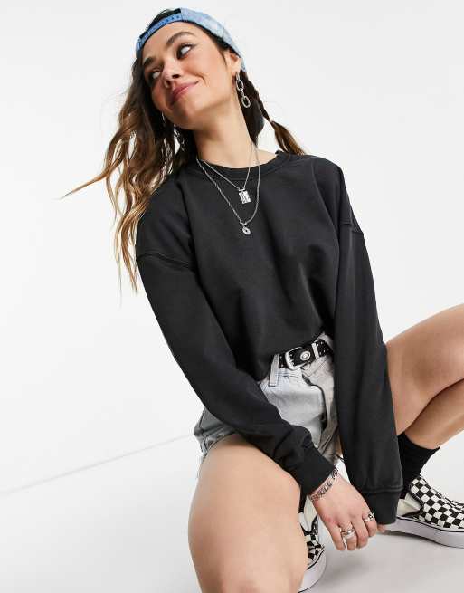 Sudadera negra lavada corta de Only (parte de un conjunto)
