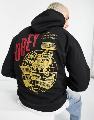 Sudadera negra sin cierres con capucha Hammer Globe de Obey