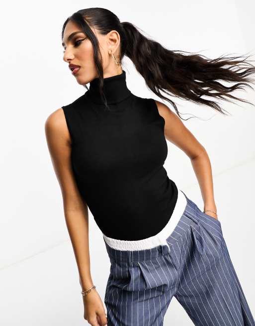 Sudadera negra sin mangas con cuello vuelto de Mango
