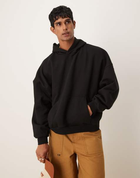 Sudadera negra ultragrande con capucha de tejido grueso de 400 g/m² premium de ASOS DESIGN - view 1