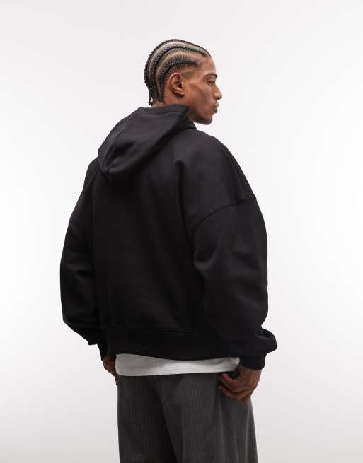 Sudadera negra ultragrande con capucha de tejido grueso de 400 g/m² premium de ASOS DESIGN, 5 de 5