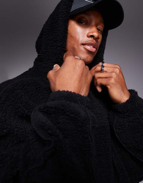 Sudadera negra ultragrande con capucha y detalle de costura de borreguito de ASOS DESIGN - view 1