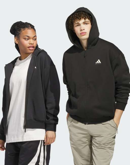 Sudadera negra unisex con capucha y cremallera adidas Basketball de adidas Performance