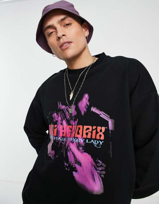 Sudadera negra unisex con diseño con licencia de Jimi Hendrix de Reclaimed Vintage Inspired, 2 de 4
