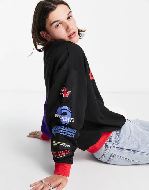 Sudadera negra unisex con parches de carreras de Reclaimed Vintage Inspired