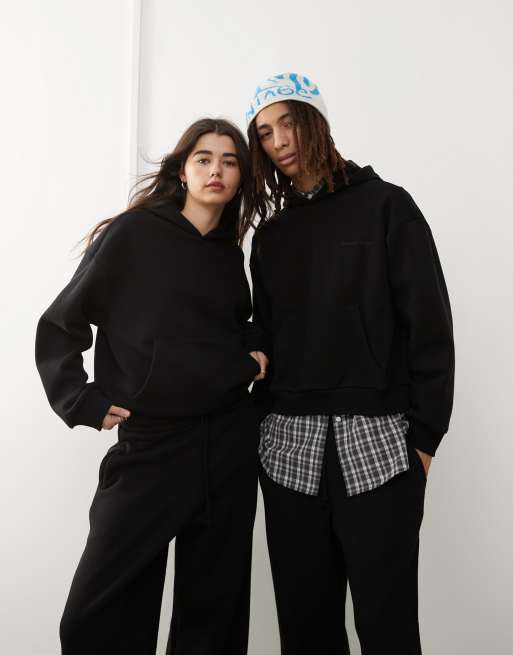 Sudadera negra unisex de corte cuadrado con capucha de tejido grueso de Reclaimed Vintage (parte de un conjunto)
