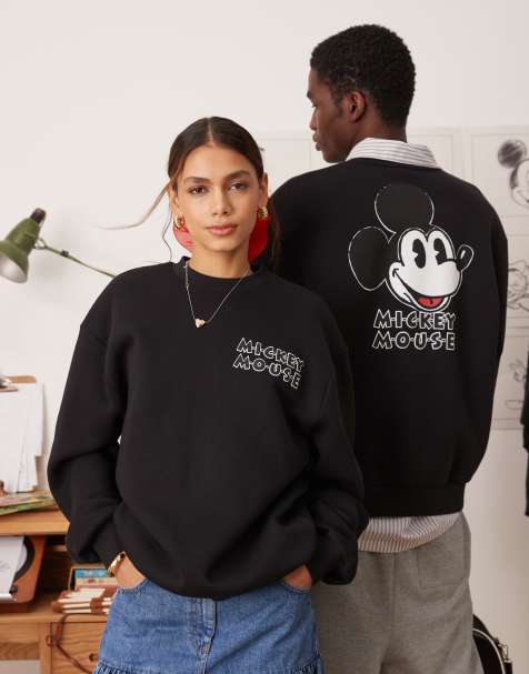 Sudadera negra unisex extragrande con cuello redondo y estampados de Mickey Mouse de Disney de ASOS DESIGN - view 1