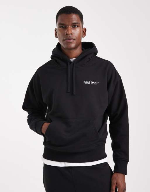 Sudadera negra unisex holgada con capucha y logo de bandera en la espalda de felpa de la colección cápsula Sport de Polo Ralph Lauren (parte de un conjunto)