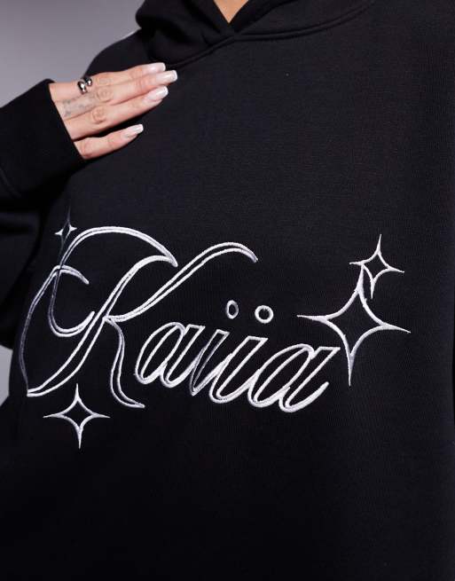 Sudadera negra y blanca extragrande con capucha y raya en la manga de mezcla de algodón de Kaiia (parte de un conjunto)  , 3 de 4