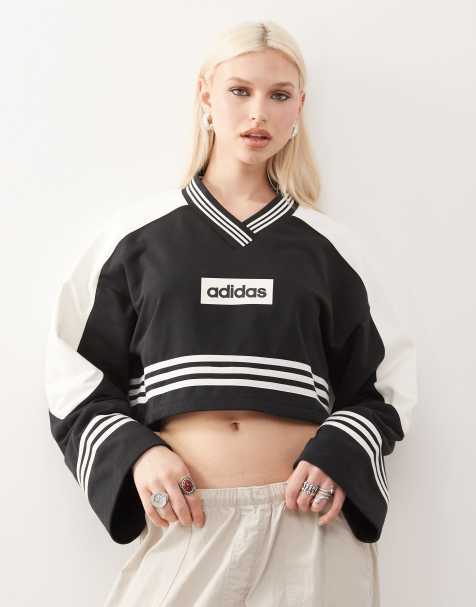 Sudadera negra y blanco hueso con cuello redondo Blocking de adidas Originals - view 1
