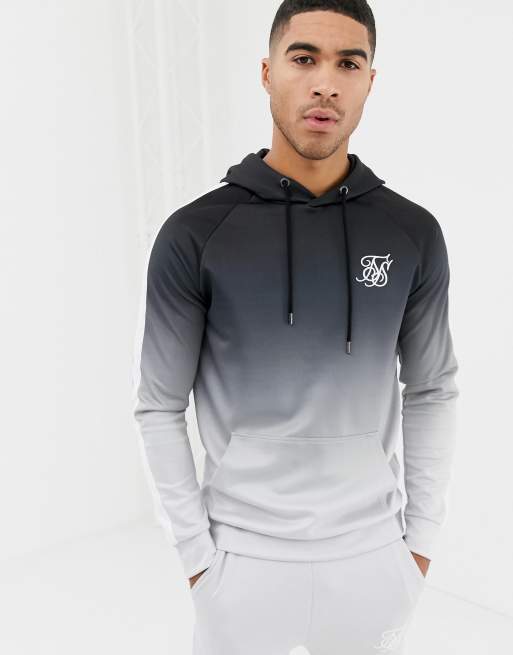 Sudadera negra y gris destenida con capucha de SikSilk