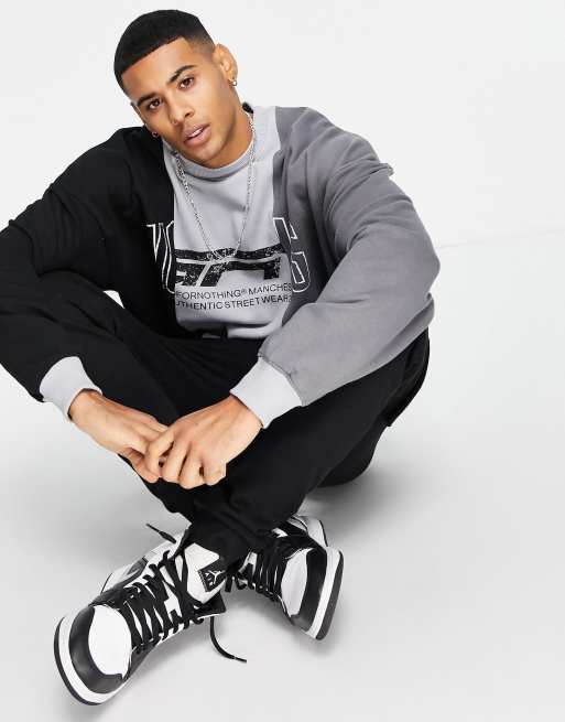 Sudadera negra y gris extragrande con diseño partido y logo variado de Good For Nothing