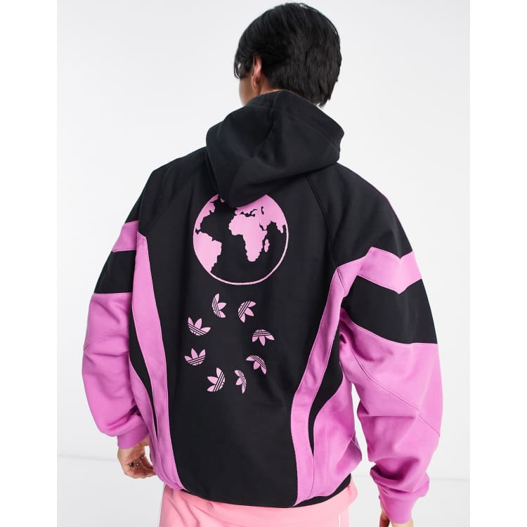 Sudadera negra y rosa con capucha y logo central Revive de adidas Originals ASOS