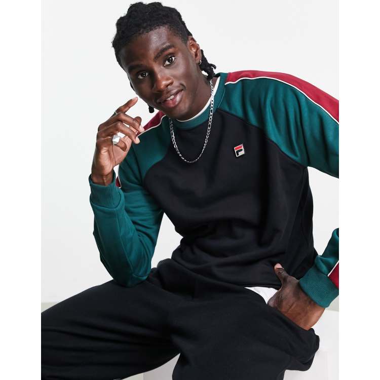 Sudadera negra y verde con dise o color block de Fila ASOS