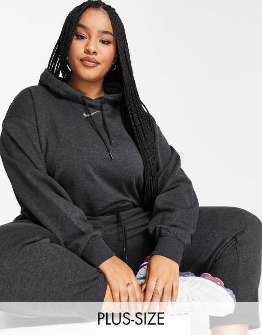 Sudadera negro jaspeado extragrande básica de estar por casa con capucha y reverso afelpado de Nike Plus