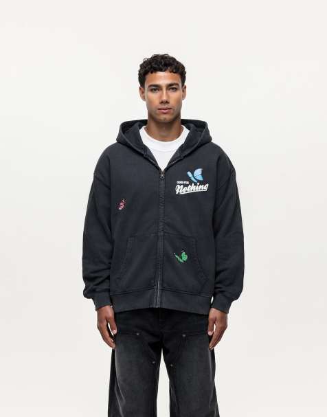 Sudadera negro lavado con capucha, cremallera y bordado de Good For Nothing - view 1
