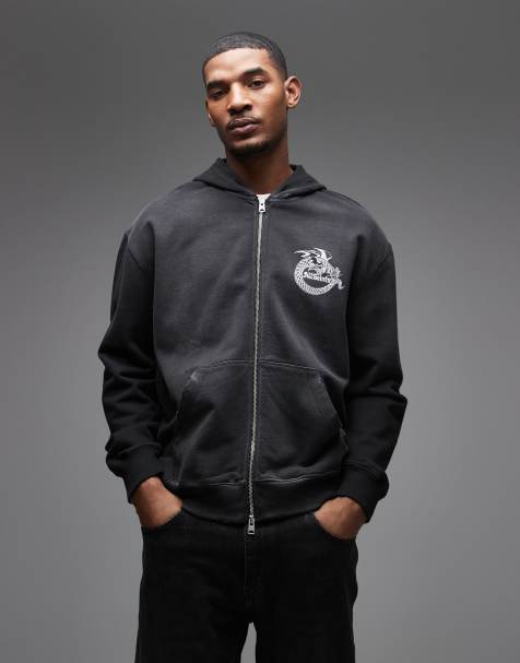 Sudadera negro lavado con capucha, cremallera y logo gráfico Terra de AllSaints - view 1