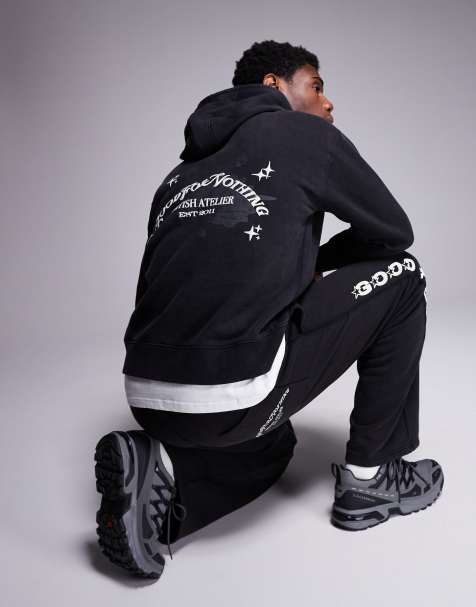 Sudadera negro lavado con capucha, estampado en la manga y la espalda y acabado tintado de Good For Nothing (parte de un conjunto) - view 1
