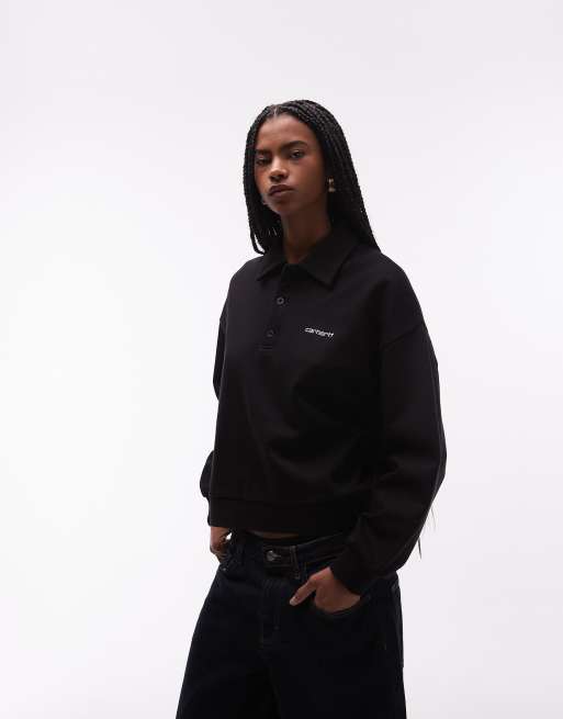 Sudadera negro lavado con cuello tipo polo Brenta de Carhartt WIP