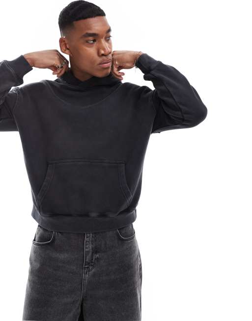 Sudadera negro lavado de corte cuadrado con capucha de Hollister
