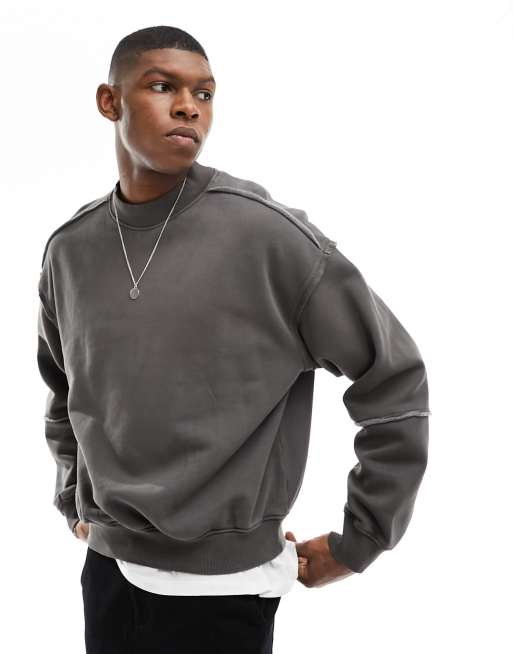 Sudadera negro lavado de corte cuadrado con detalle de costuras Liam de Weekday