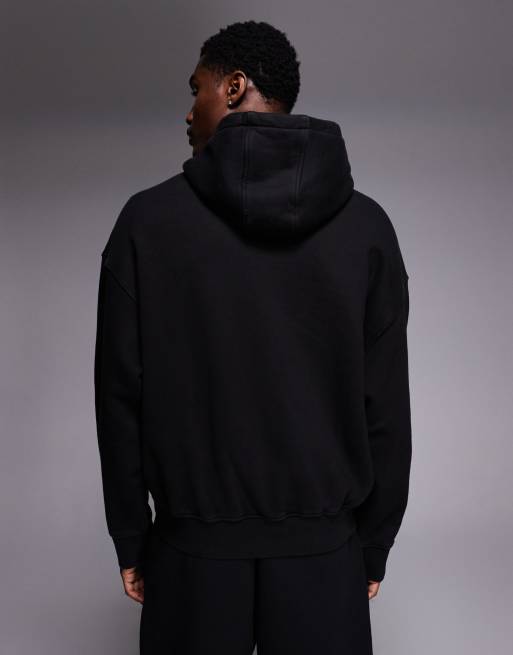 Sudadera negro lavado de corte cuadrado extragrande con capucha de tejido grueso de algodón de 440 g/m² Icon Rest Day de 4505, 3 de 5