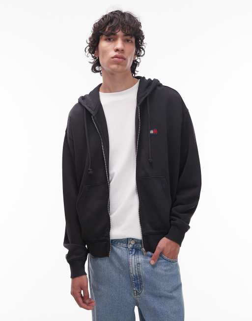 Sudadera negro lavado de corte cuadrado holgado con capucha y cremallera de Tommy Jeans, 3 de 5