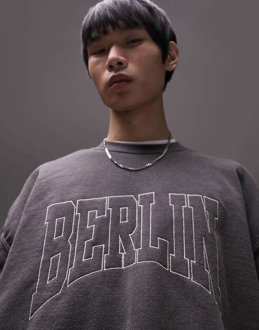 Sudadera negro lavado extragrande con bordado 