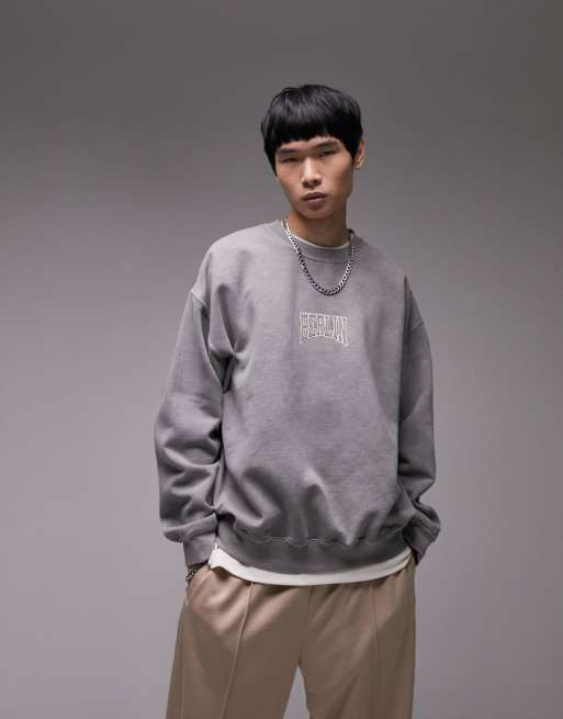 Sudadera negro lavado extragrande con bordado 