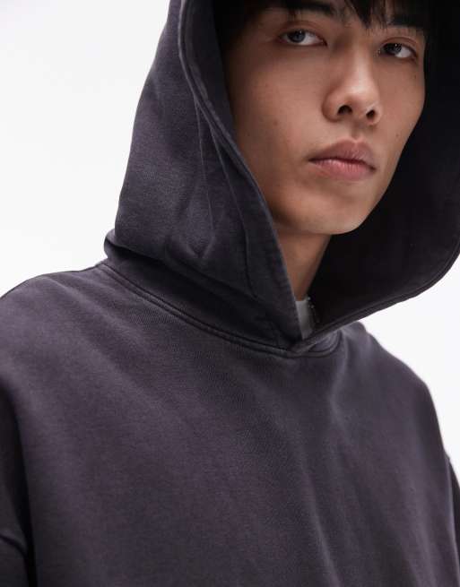 Sudadera negro lavado extragrande con capucha de Topman, 2 de 4