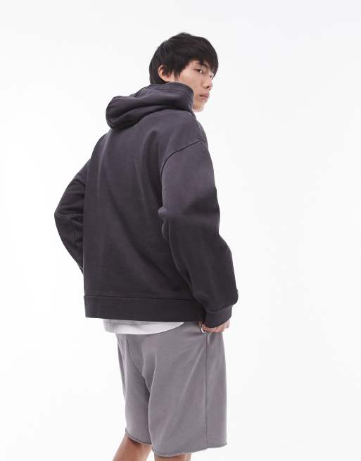 Sudadera negro lavado extragrande con capucha de Topman, 4 de 4