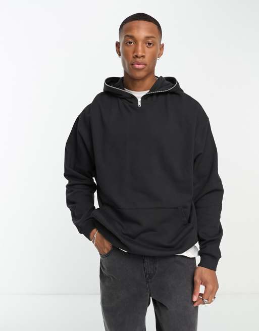 Sudadera negro lavado extragrande con capucha y cremallera de ASOS DESIGN