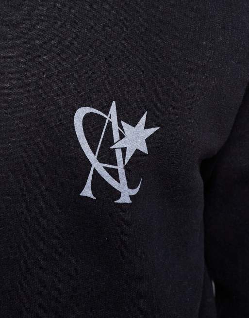 Sudadera negro lavado extragrande con capucha y logo de estrella de ADPT, 5 de 5
