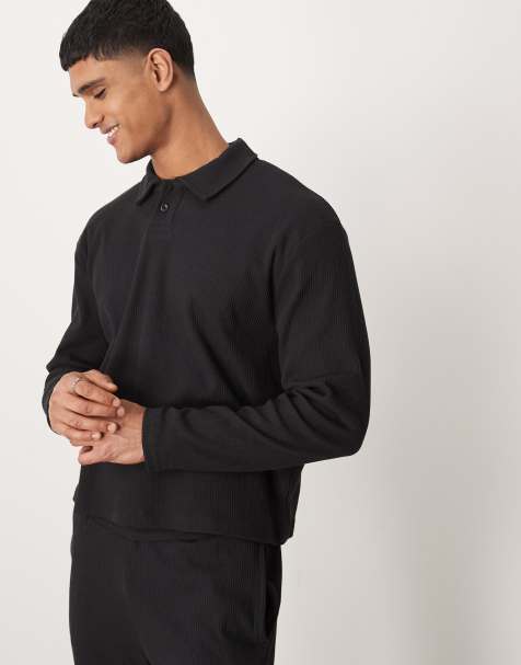 Sudadera negro lavado extragrande con cuello tipo polo de canalé de ASOS DESIGN (parte de un conjunto) - view 1