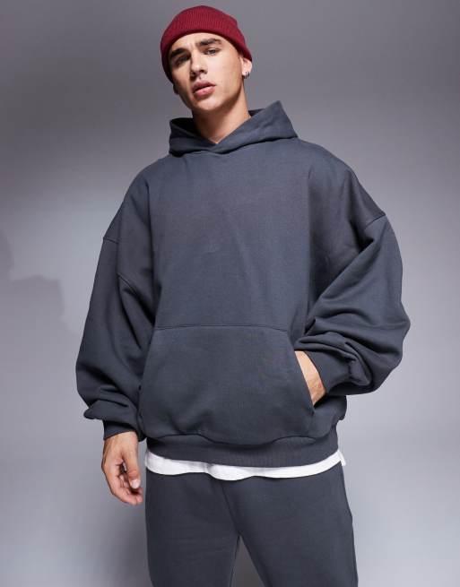 Sudadera negro lavado ultragrande con capucha de tejido grueso de 400 g/m2 premium de ASOS DESIGN