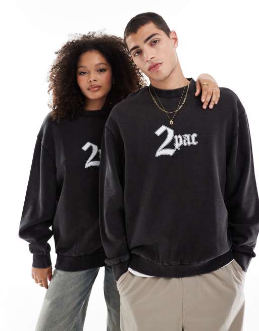 Sudadera negro lavado unisex extragrande con estampados con licencia de Tupac de ASOS DESIGN, 4 de 4