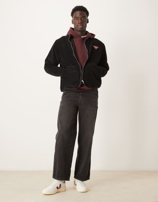 Sudadera polar negra estampada extragrande con cuello alzado de ASOS DESIGN, 2 de 4