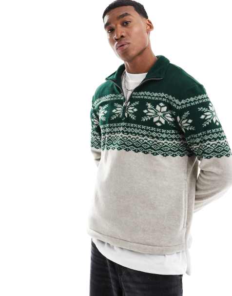 Sudadera polar verde con estampado geométrico y media cremallera de Polo Ralph Lauren - view 1
