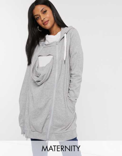 Fundación Maniobra A rayas Sudadera premamá con capucha y diseño 3 en 1 pensado para llevar a bebés en  gris de Mamalicious | ASOS