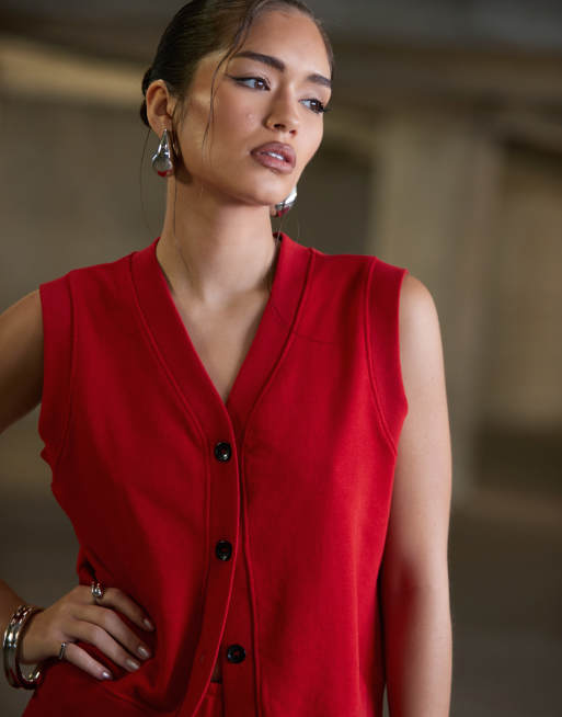 Sudadera roja abotonada de ASOS DESIGN