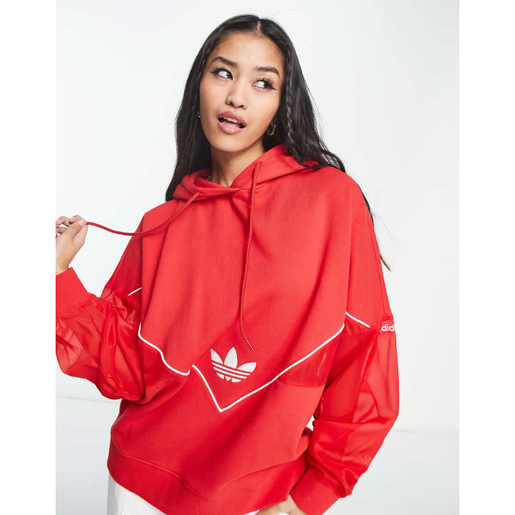 Sudadera roja con capucha insertos de malla y tr bol de adidas Originals