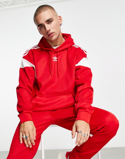 Sudadera roja con capucha y diseño delineado adicolor de adidas