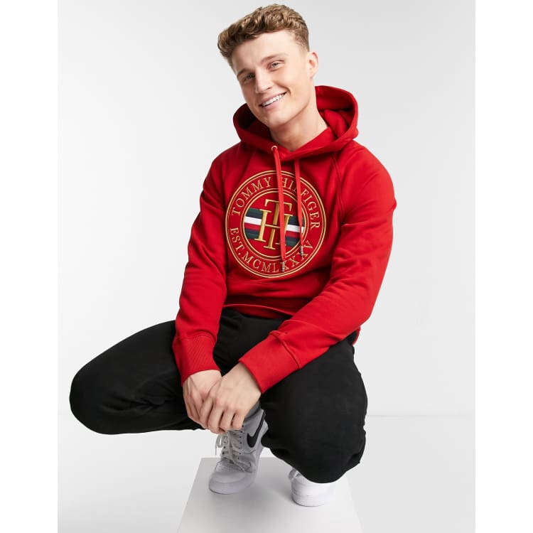 Sudadera roja con capucha y logo circular Tommy Hilfiger | ASOS