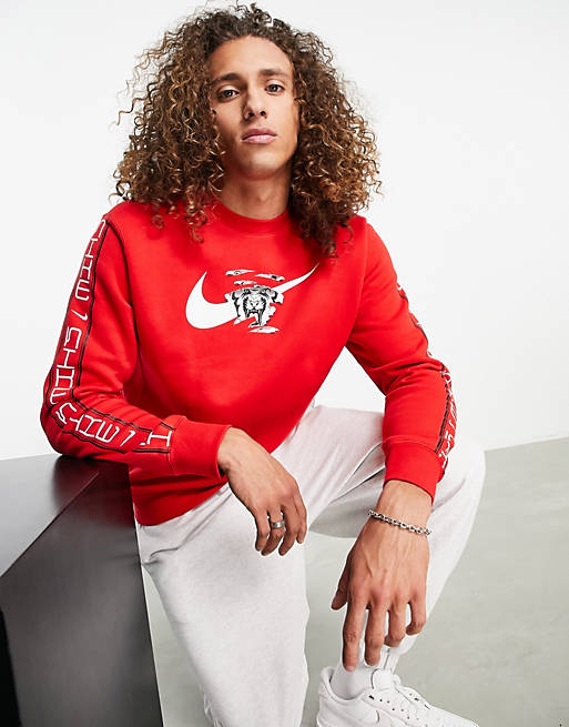 Hombre Sudaderas con y sin Capucha Deportivas | Sudadera roja con estampado gráfico en el pecho de Nike - EN87361