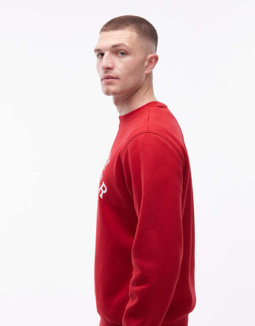Sudadera roja con logo grande arqueado en la parte central del pecho de tommy Hilfiger, 3 de 5