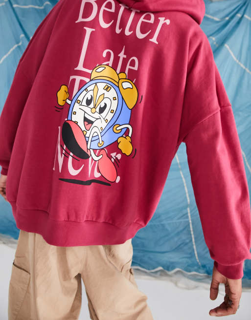 Sudadera roja extragrande con capucha y estampado de dibujo en skate en la parte delantera y trasera de ASOS DESIGN, 4 de 4